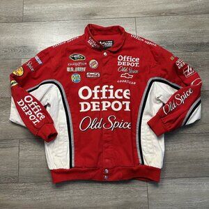 Vintage Tony Stewart NASCAR Jacket Mens L Red Old Spice Office Depot #14 Y2K